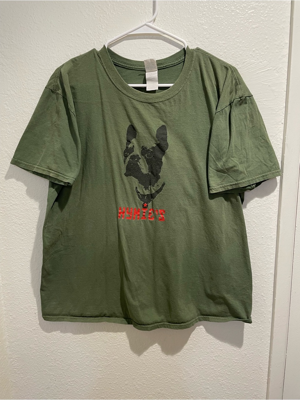 Hymie's Custom French Bulldog Stencil Graphic Tee Olive Green XL